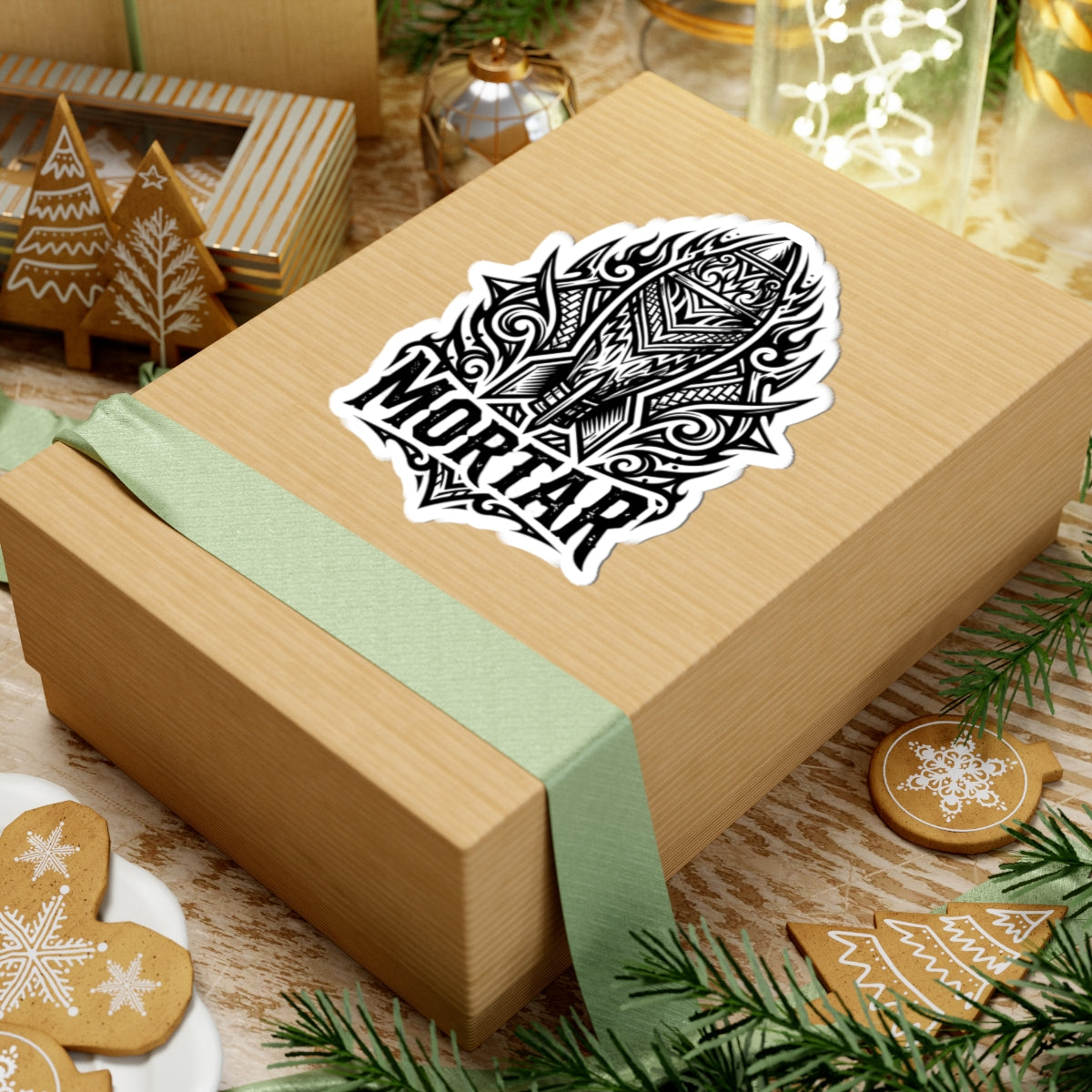 Mortar Rocket Sticker — Tribal Black & White Kiss-Cut Sticker for Laptops, Gear & Skateboards