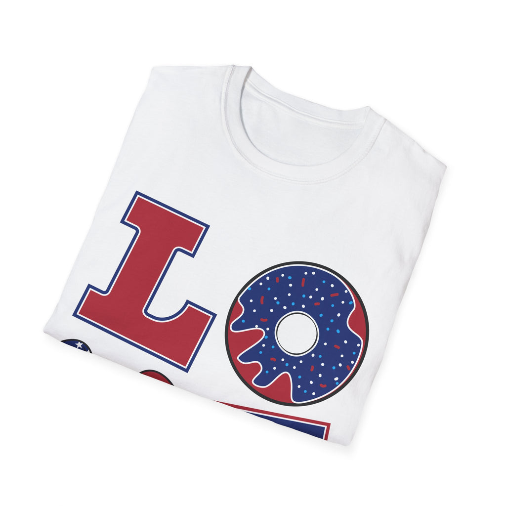 Patriotic LOVE T-Shirt — USA Flag Donut & Flip-Flop Fourth of July Tee