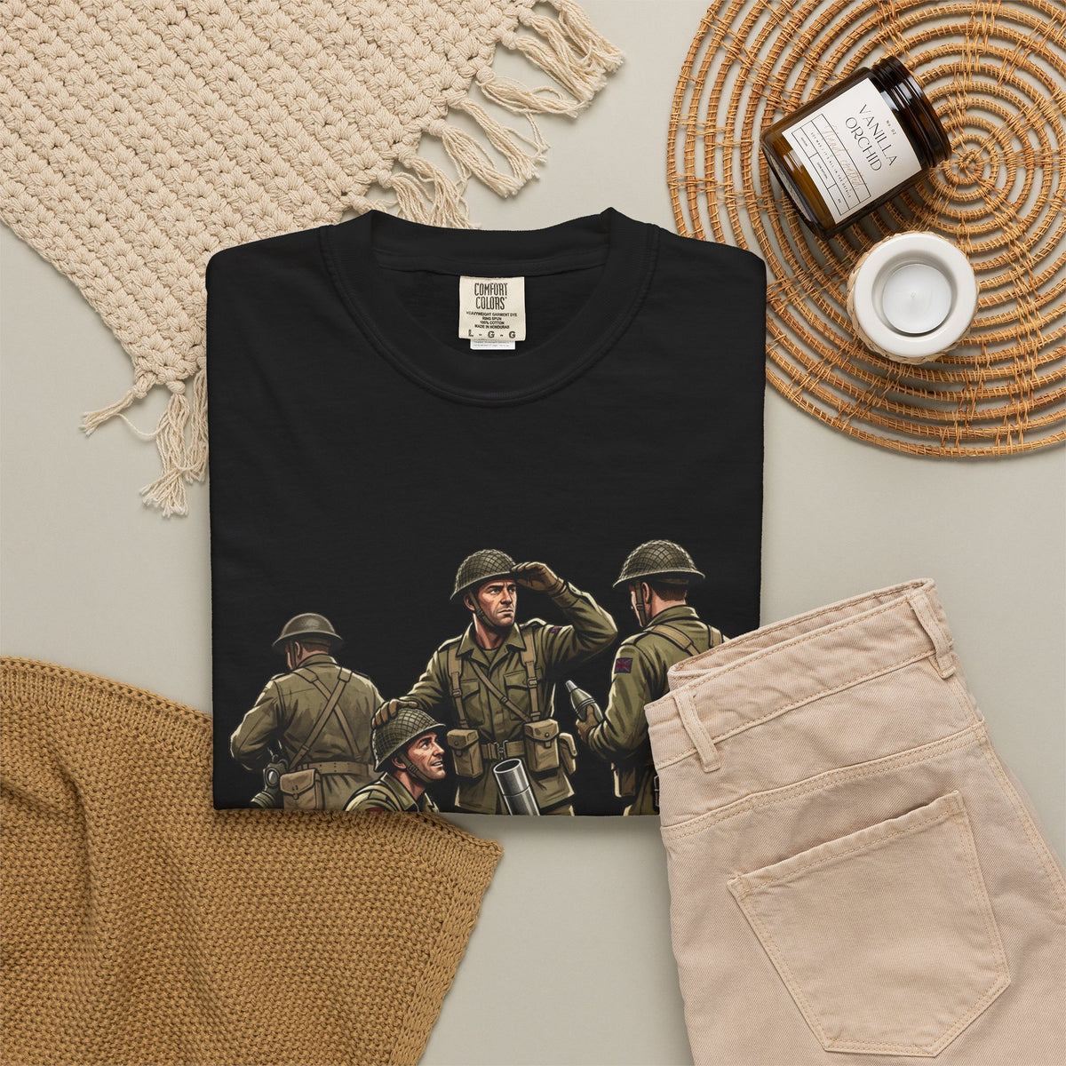 Mortars Military Crew T‑Shirt — Vintage Soldier Illustration Tee