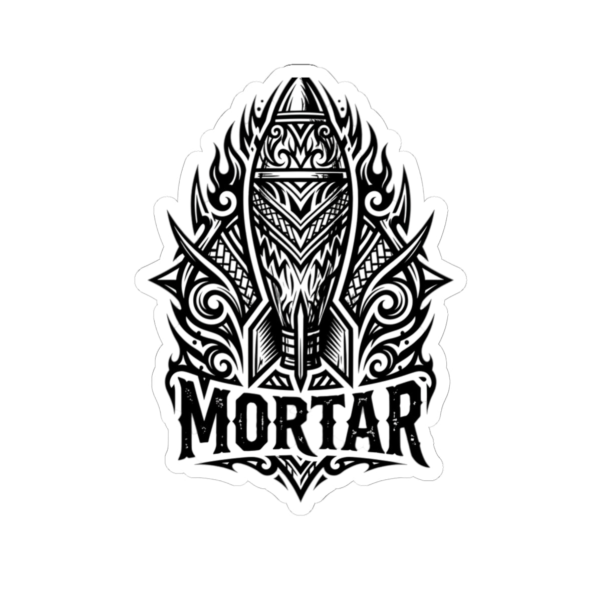 Mortar Rocket Sticker — Tribal Black & White Kiss-Cut Sticker for Laptops, Gear & Skateboards