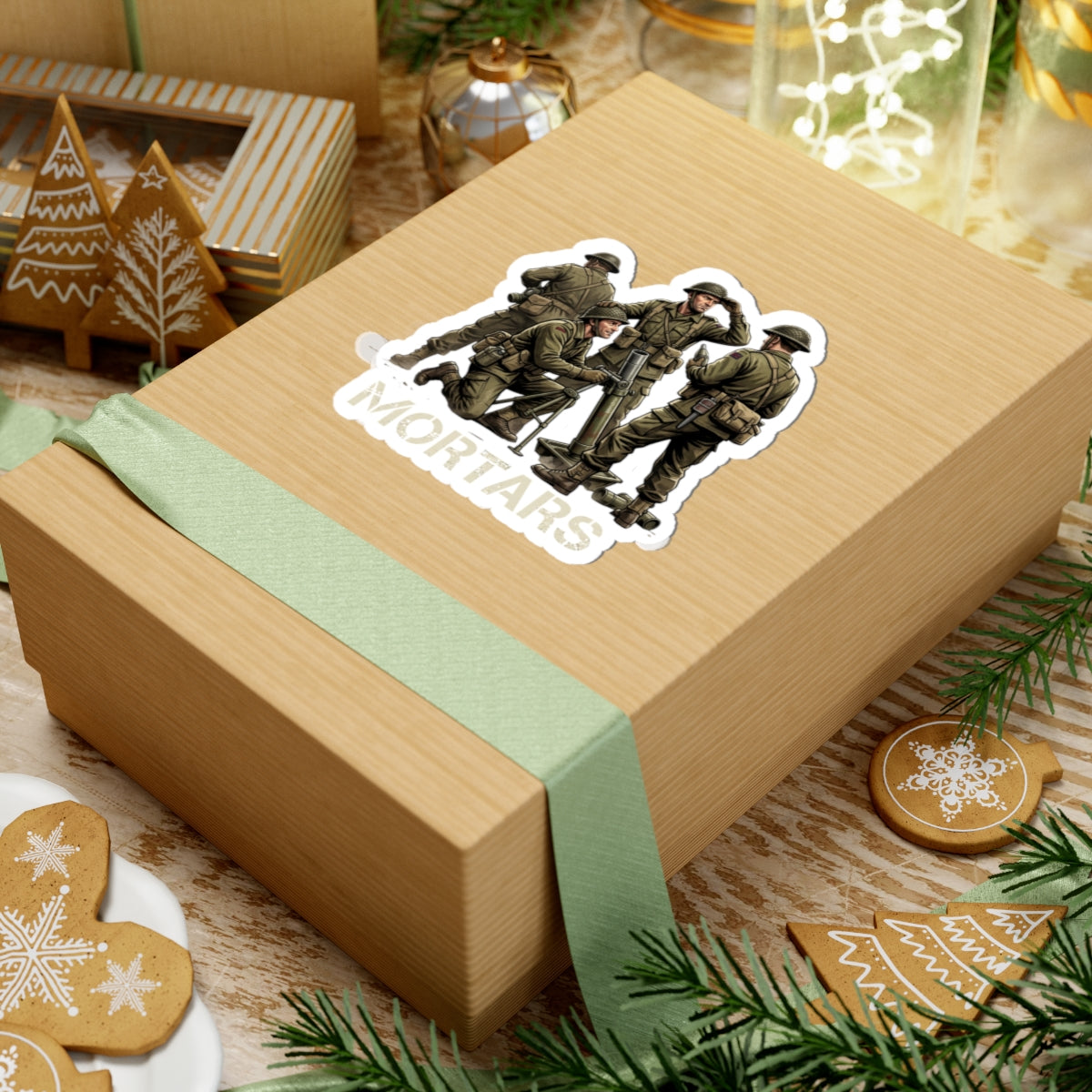 Mortars Military Sticker — WWII Soldiers Illustration Kiss-Cut Decal