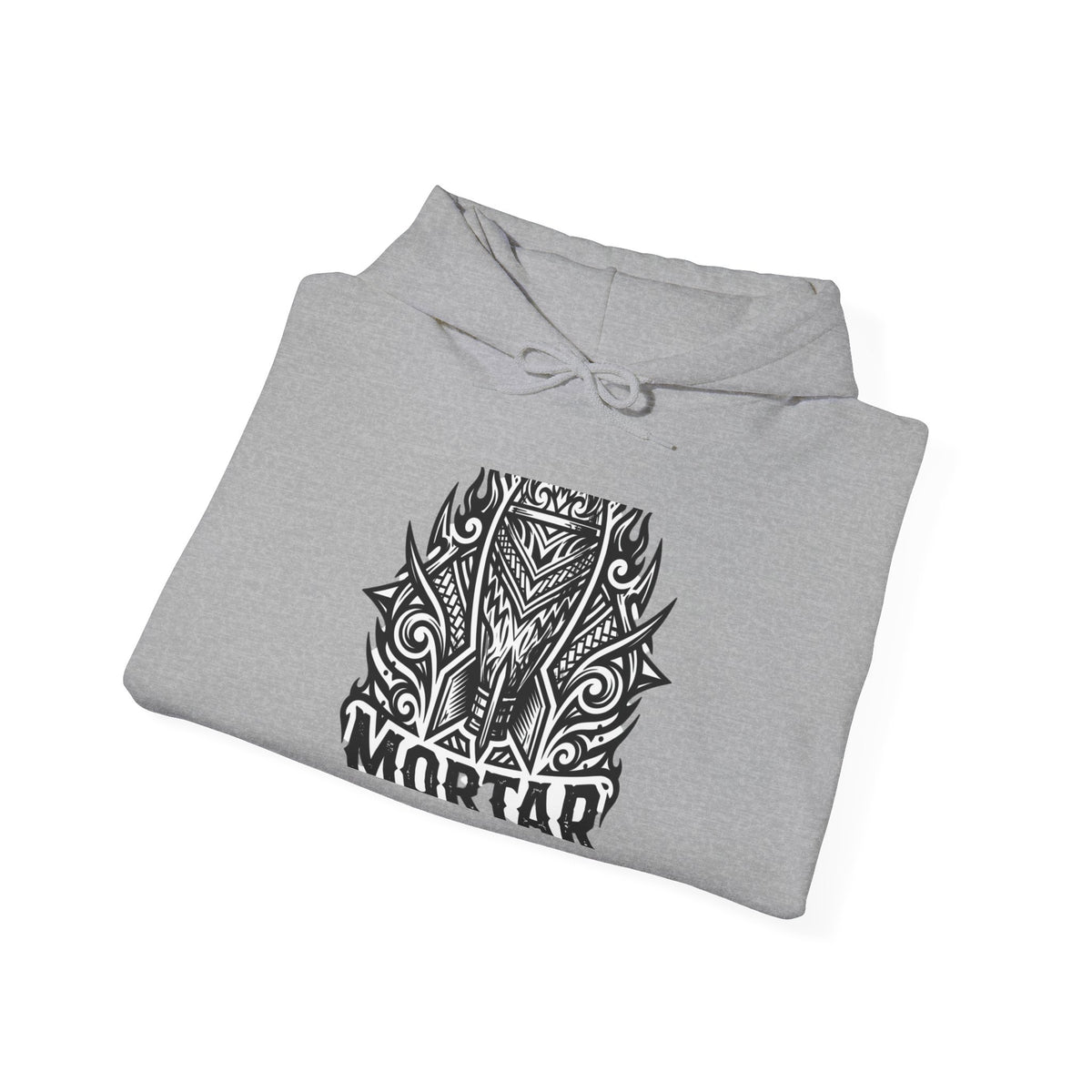 Mortar Tribal Hoodie — Intricate Black Aztec Shield Design