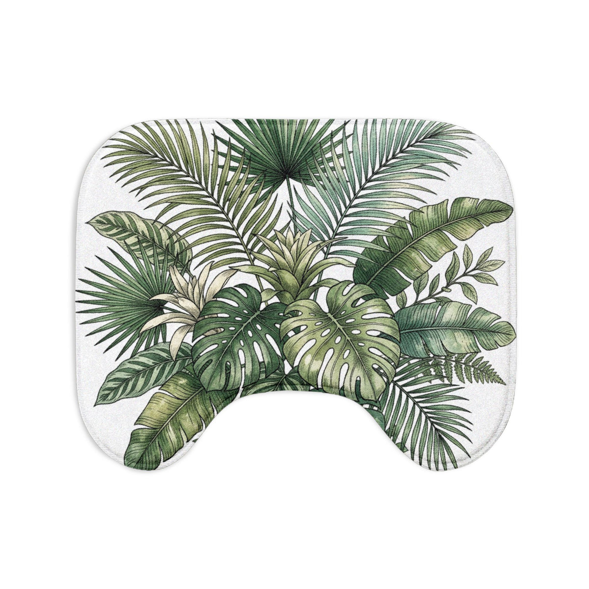 Tropical Palm Bath Mat Set — 3-Piece Bathroom Rug with Green Monstera & Palm Leaf Design