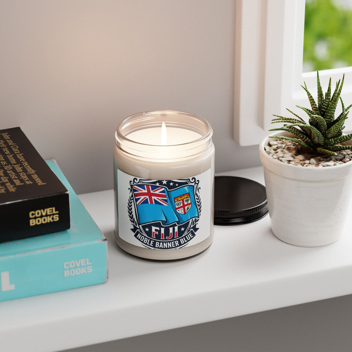 Fiji Flag Soy Candle — 9oz Scented Jar (Noble Banner Blue)