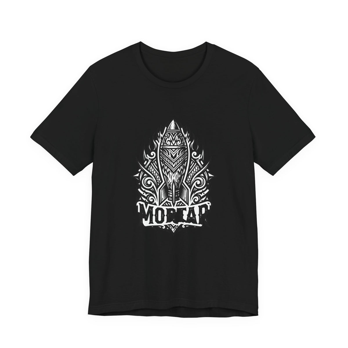Mortar Tribal Rocket T-Shirt — Bold Black Graphic Tee