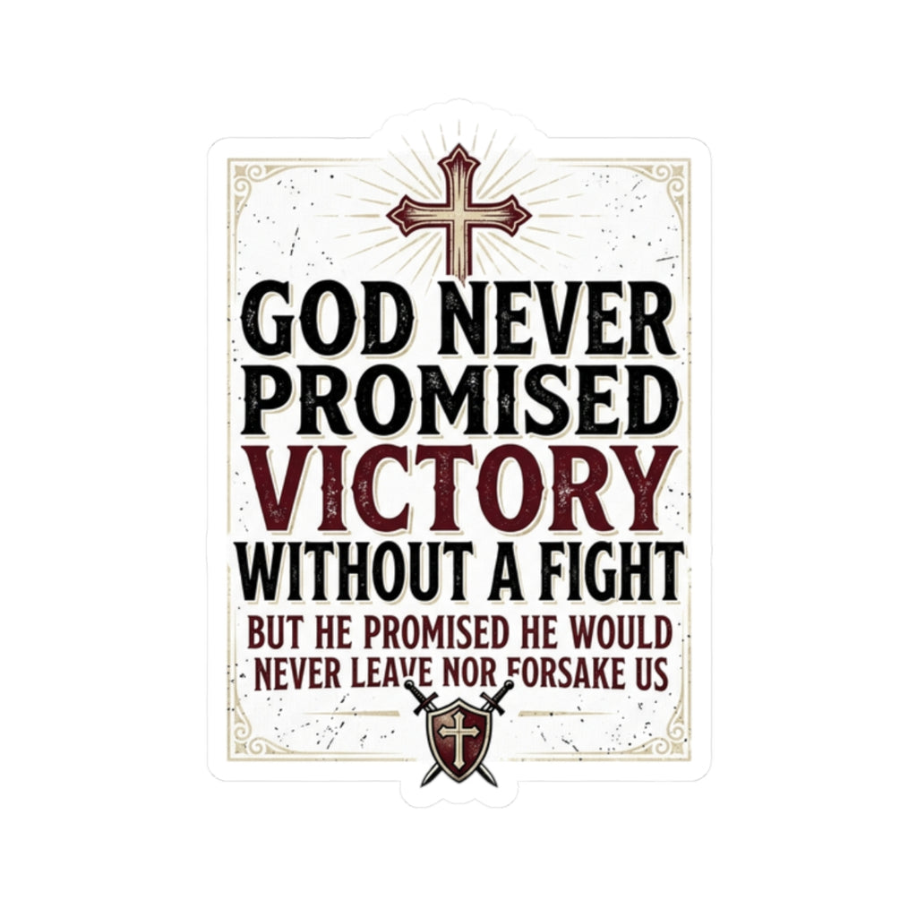 Christian Faith Sticker — "God Never Promised Victory Without a Fight" Inspirational Kiss-Cut