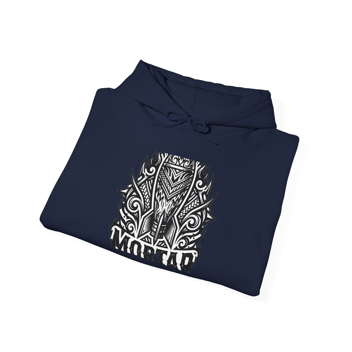 Mortar Tribal Hoodie — Intricate Black Aztec Shield Design
