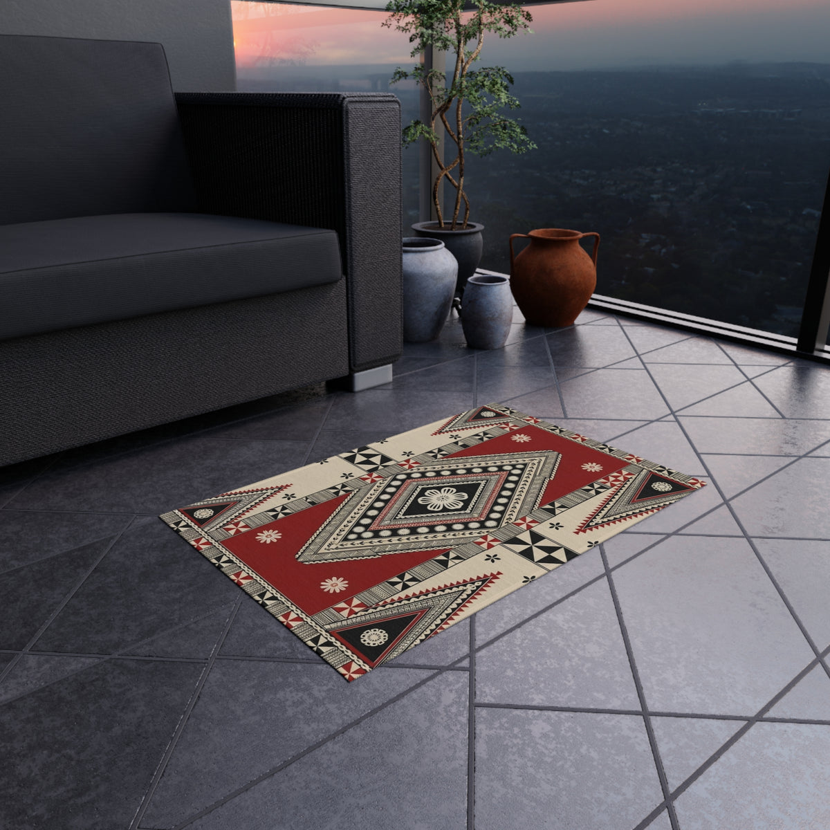 Southwestern Diamond Outdoor Rug — Durable Patio/Deck Accent Mat