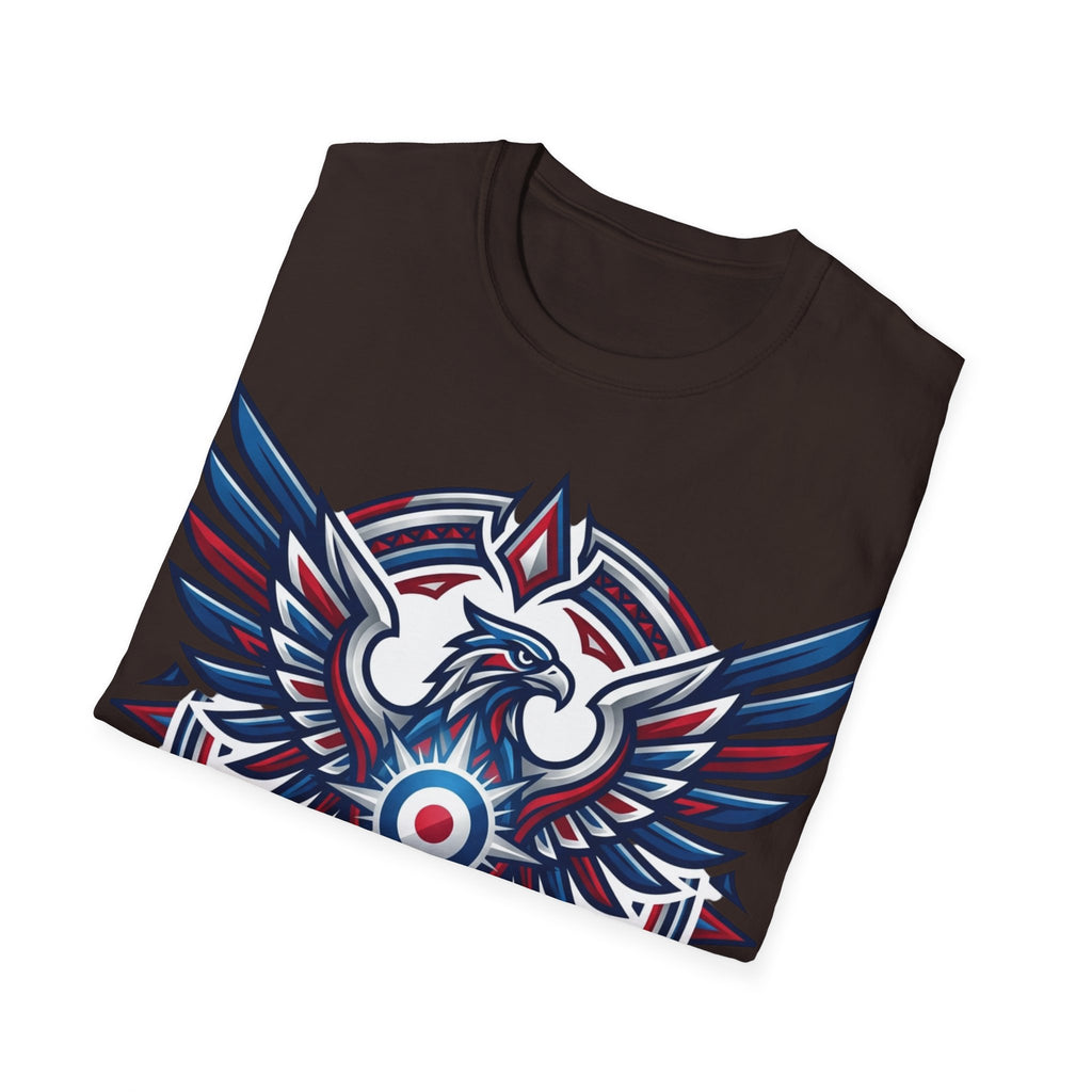 Patriotic Tribal Eagle T-Shirt – Red White Blue Heraldic Graphic Tee