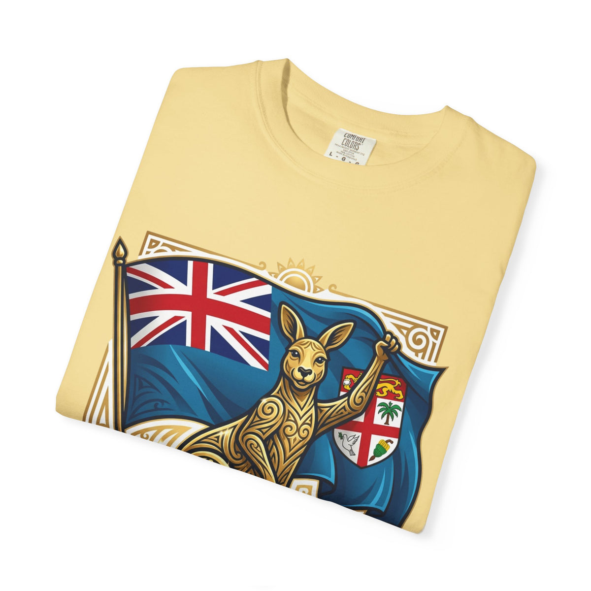 Fiji Day T-Shirt – 'Happy Fiji Day From Down Under' Kangaroo & Fiji Flag Tee