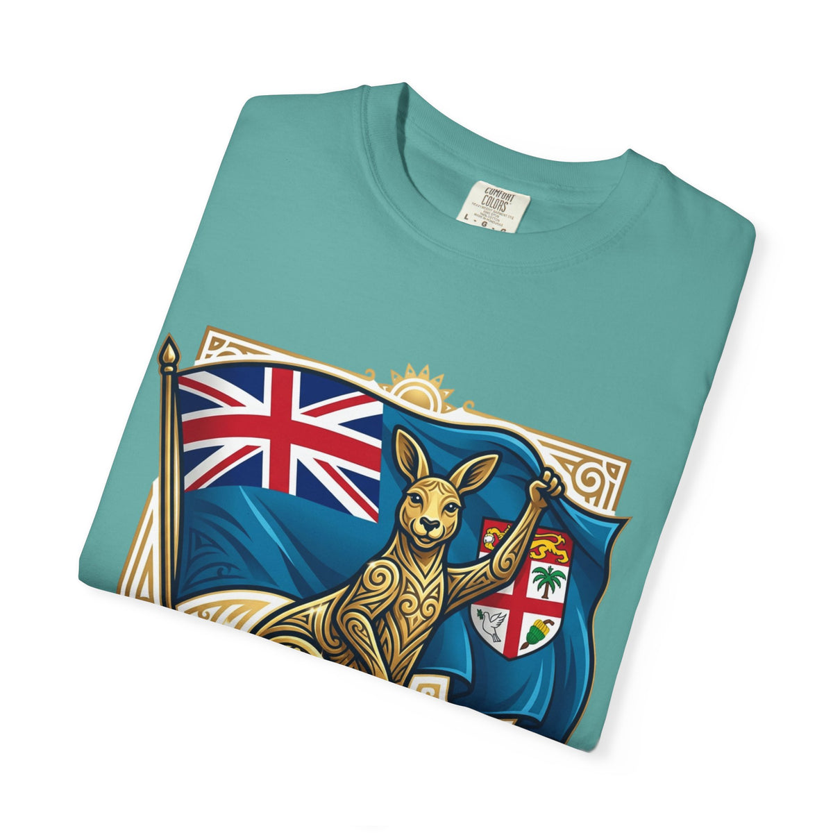 Fiji Day T-Shirt – 'Happy Fiji Day From Down Under' Kangaroo & Fiji Flag Tee