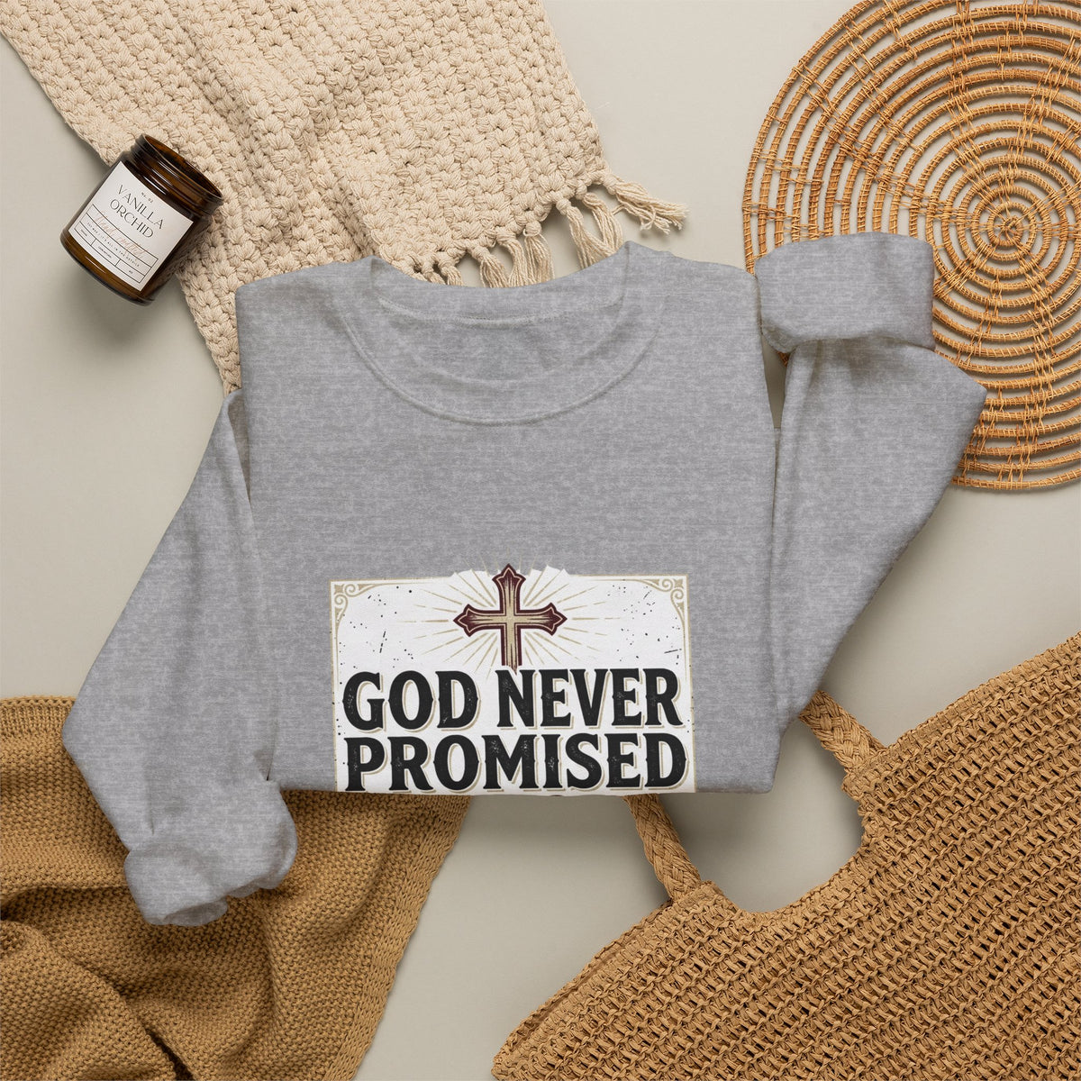 Christian Crewneck Sweatshirt — “God Never Promised Victory Without a Fight” Inspirational Faith Sweatshirt