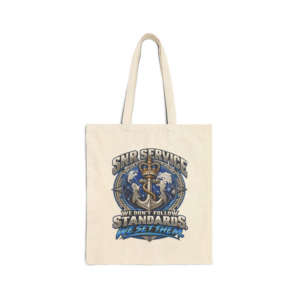 Navy Service Anchor Tote Bag — "We Don’t Follow Standards, We Set Them" Cotton Canvas Tote