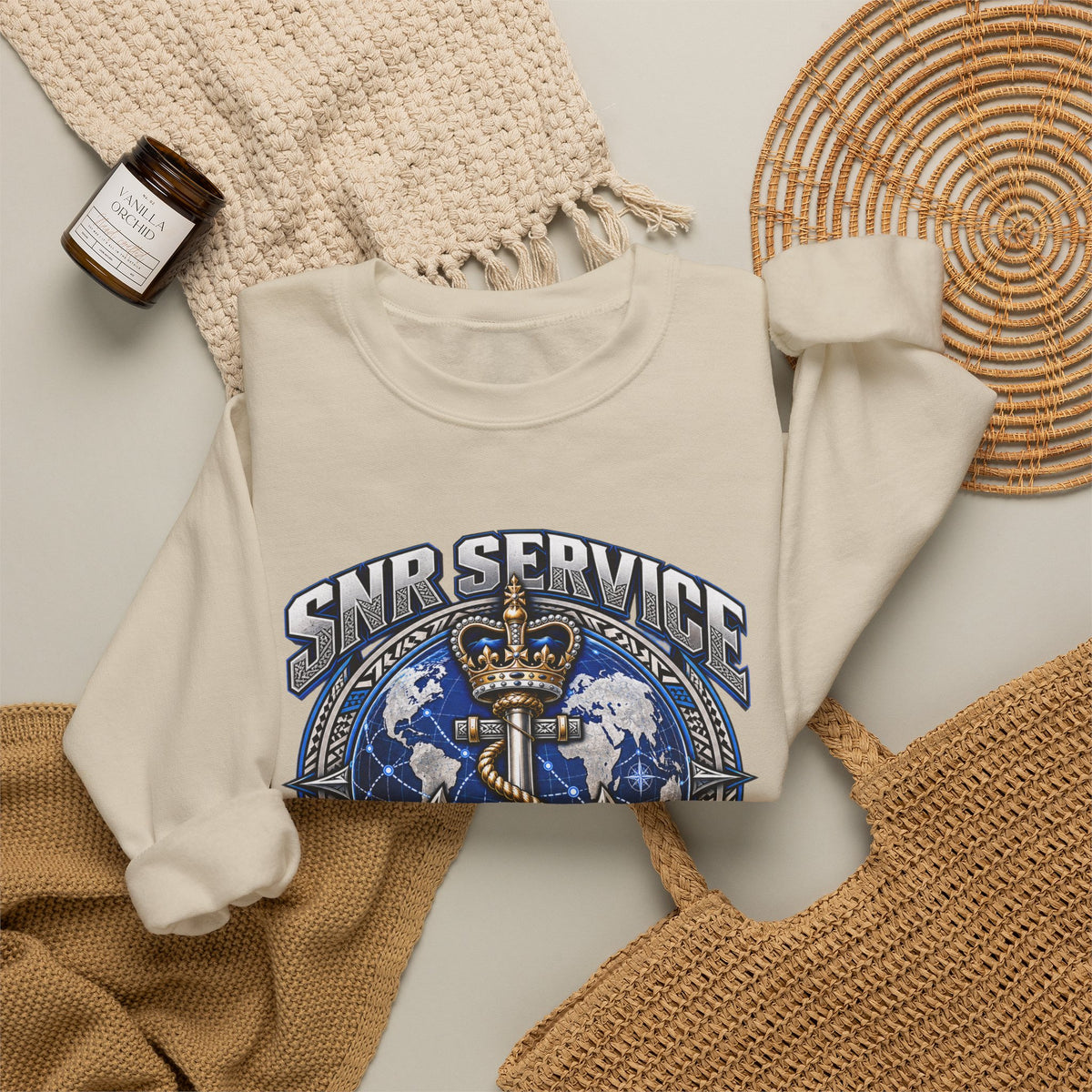 Crewneck Sweatshirt - SNR Service 'We Don't Follow Standards, We Set Them' Nautical Anchor Graphic