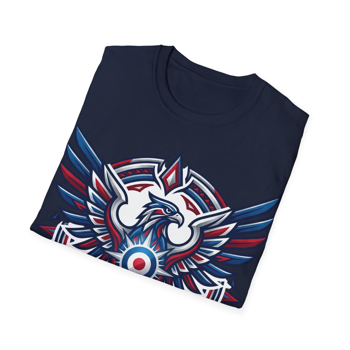 Patriotic Tribal Eagle T-Shirt – Red White Blue Heraldic Graphic Tee