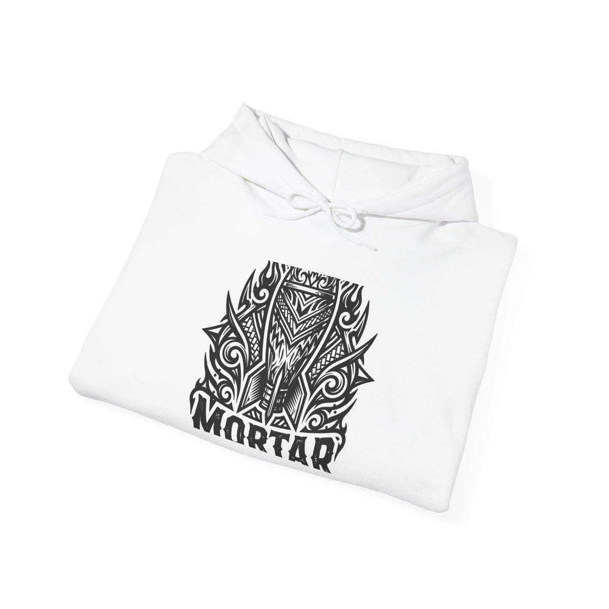 Mortar Tribal Hoodie — Intricate Black Aztec Shield Design