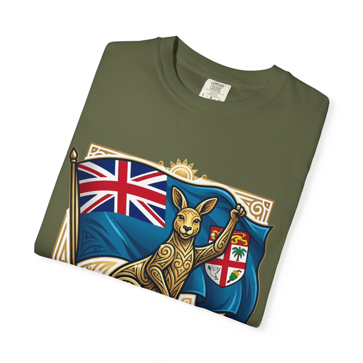 Fiji Day T-Shirt – 'Happy Fiji Day From Down Under' Kangaroo & Fiji Flag Tee