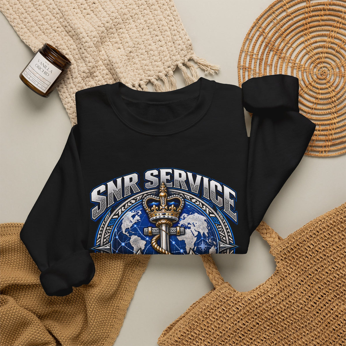 Crewneck Sweatshirt - SNR Service 'We Don't Follow Standards, We Set Them' Nautical Anchor Graphic