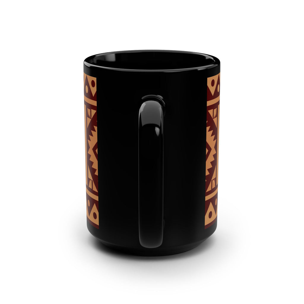 Southwestern Tribal Pattern 15oz Black Mug — Geometric Aztec Coffee Cup