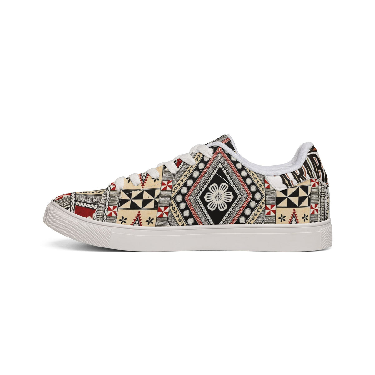 Leather Sneakers — Vintage Tribal Geometric Pattern Low-Top