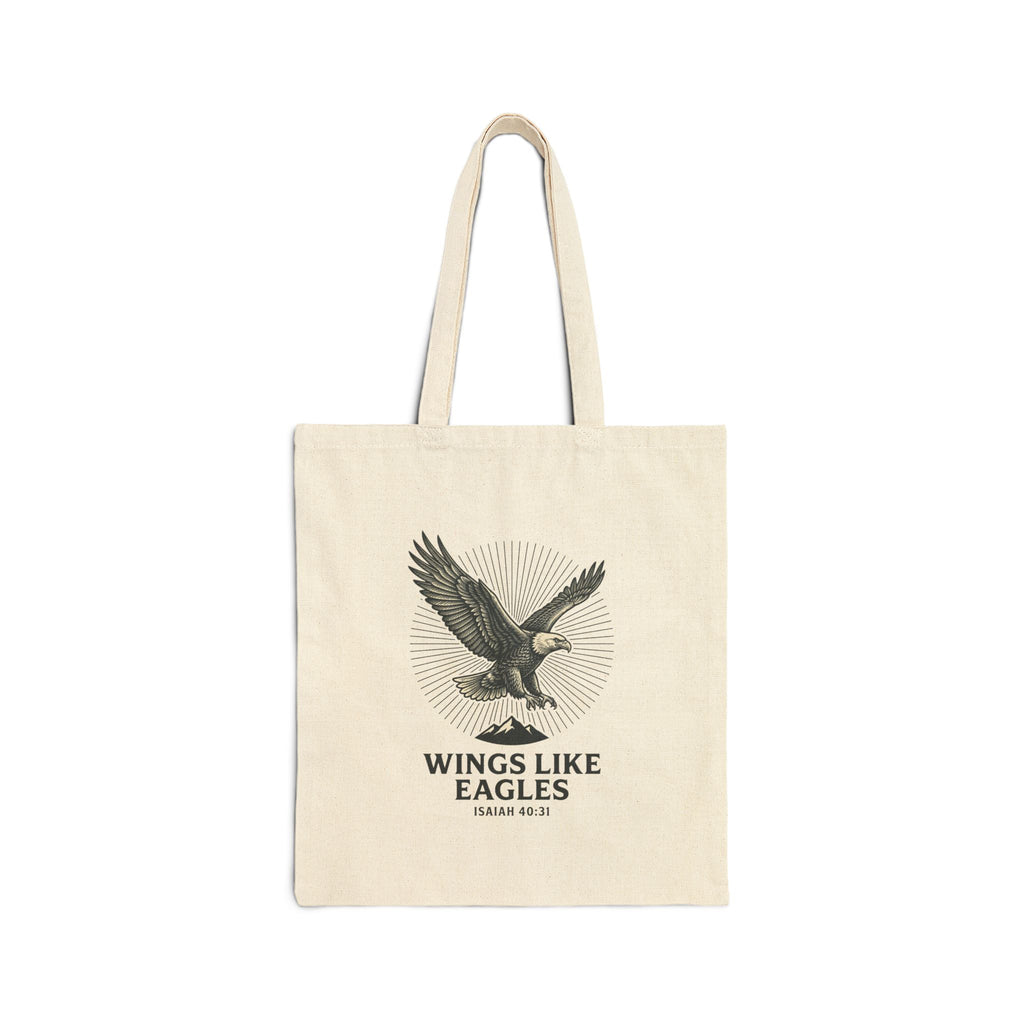 Wings Like Eagles Tote | Isaiah 40:31 Canvas Bible Verse Christian