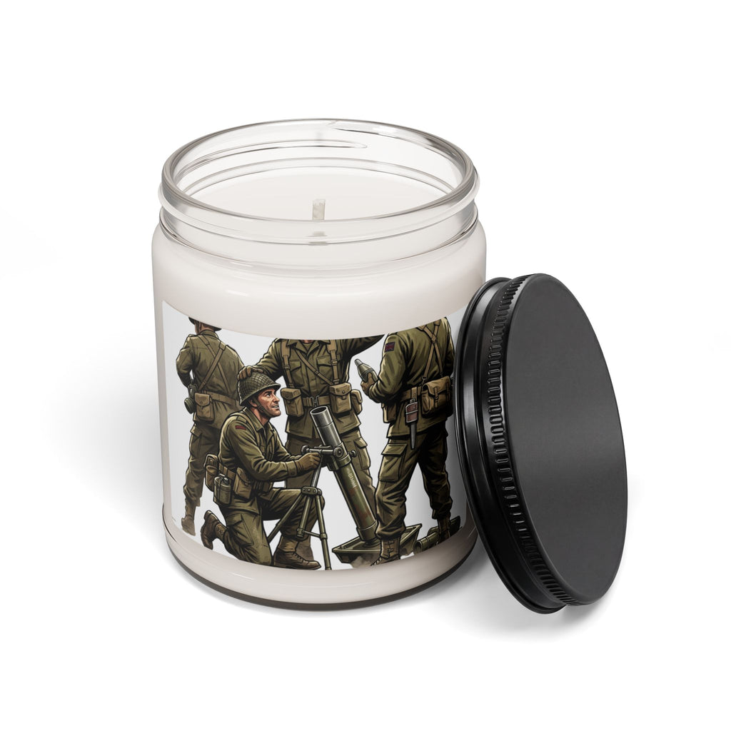 Veteran Tribute Soy Candle — 9oz Scented Candle with Soldiers Illustration
