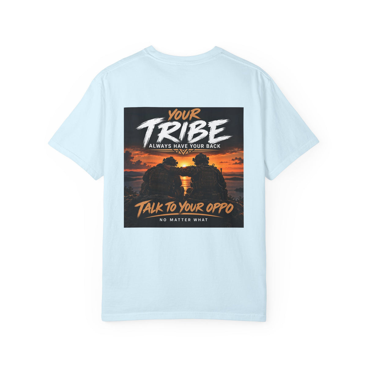 Tribal Sunset T‑Shirt — "Your Tribe" Inspirational Back Graphic