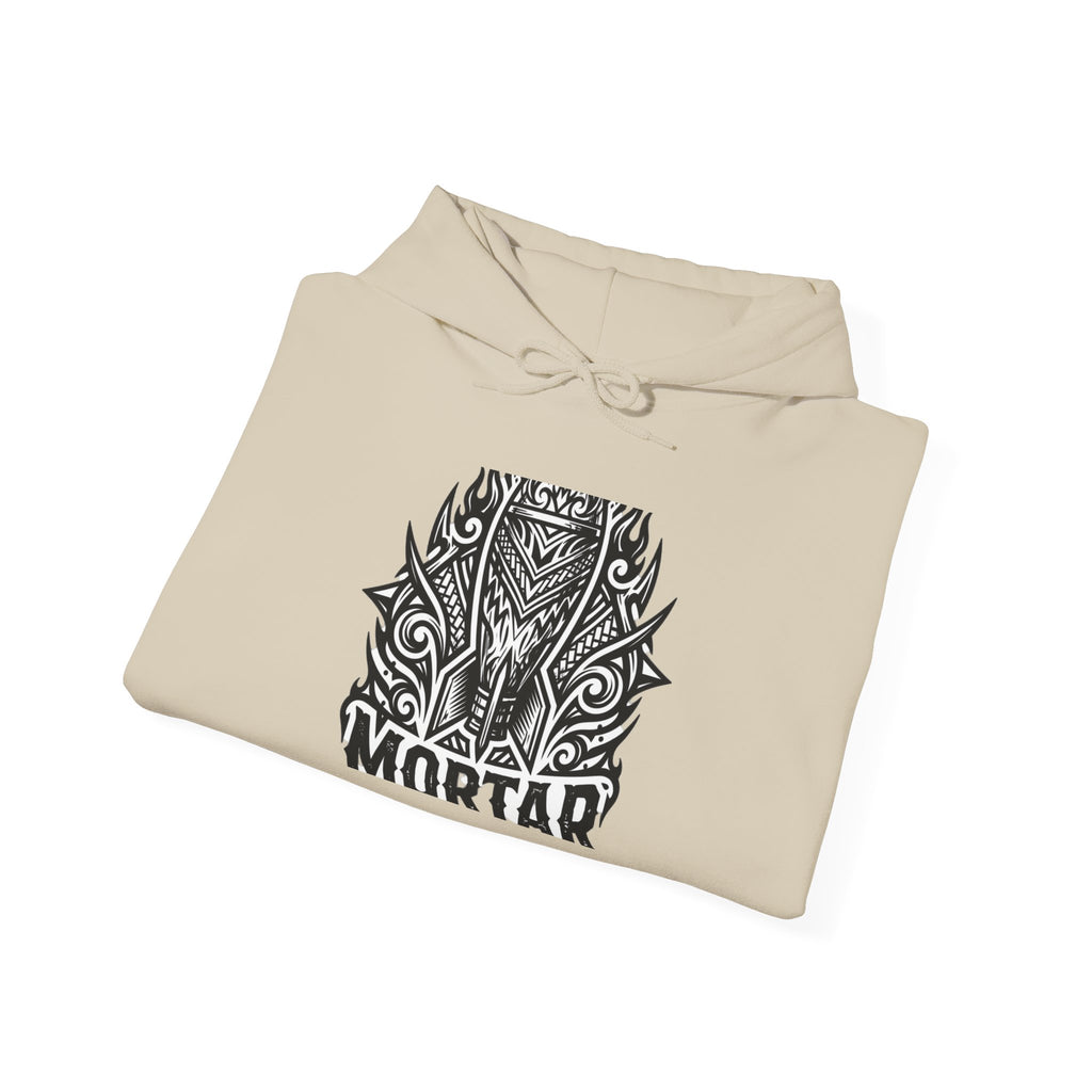Mortar Tribal Hoodie — Intricate Black Aztec Shield Design