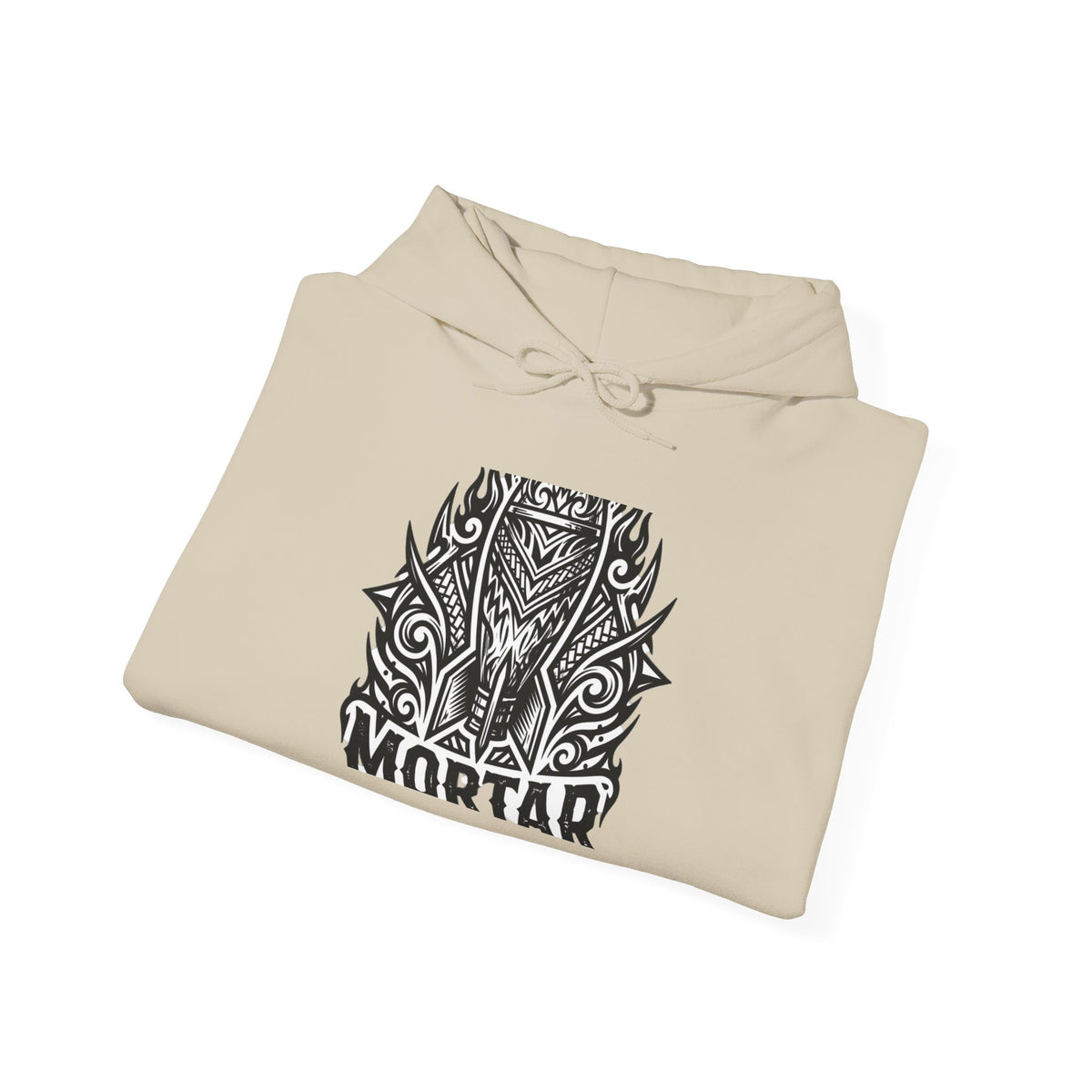 Mortar Tribal Hoodie — Intricate Black Aztec Shield Design