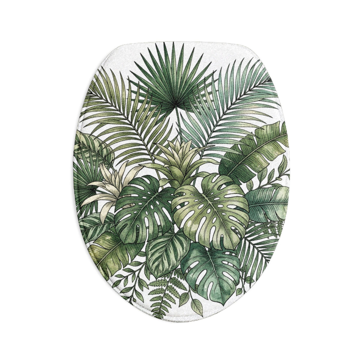 Tropical Palm Bath Mat Set — 3-Piece Bathroom Rug with Green Monstera & Palm Leaf Design