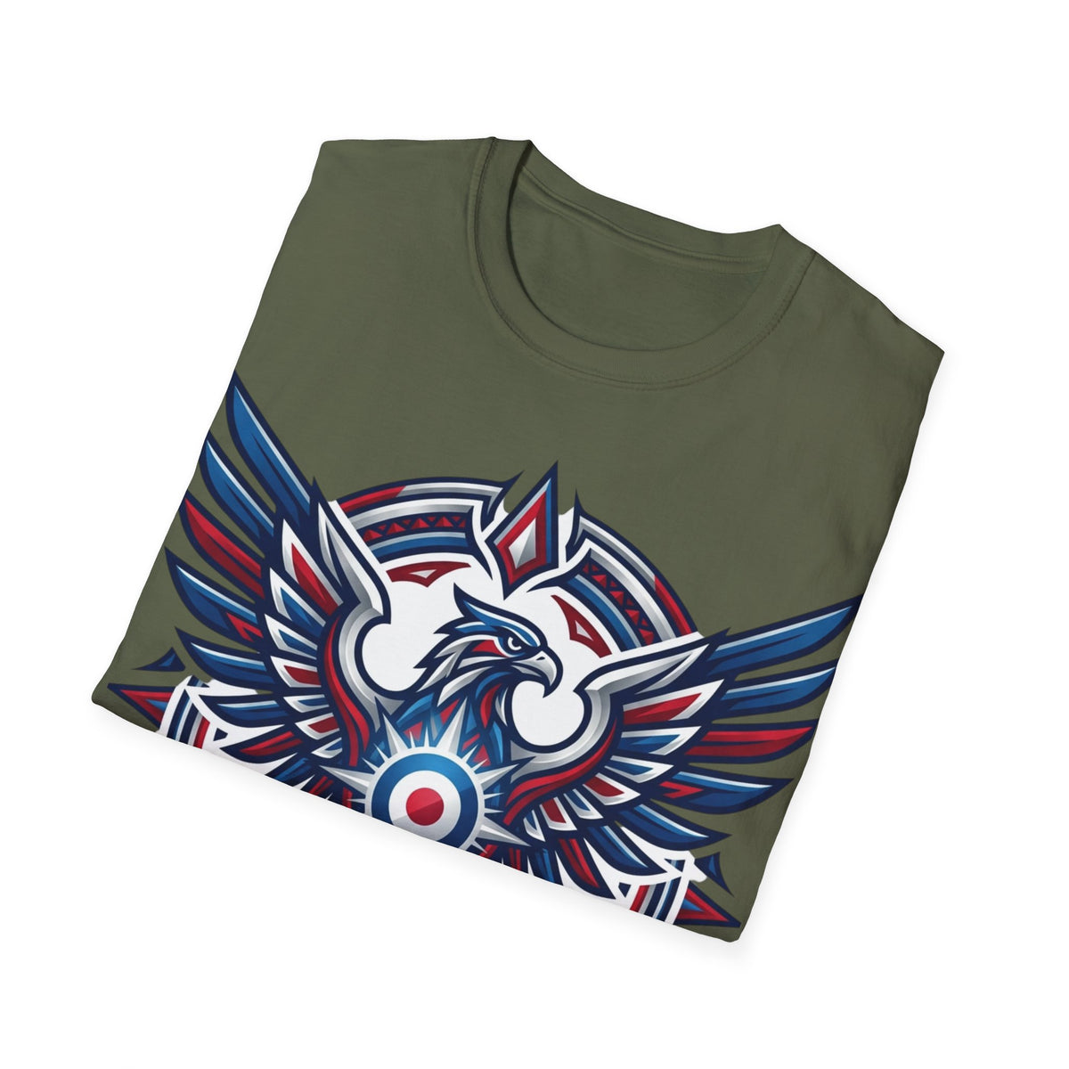 Patriotic Tribal Eagle T-Shirt – Red White Blue Heraldic Graphic Tee