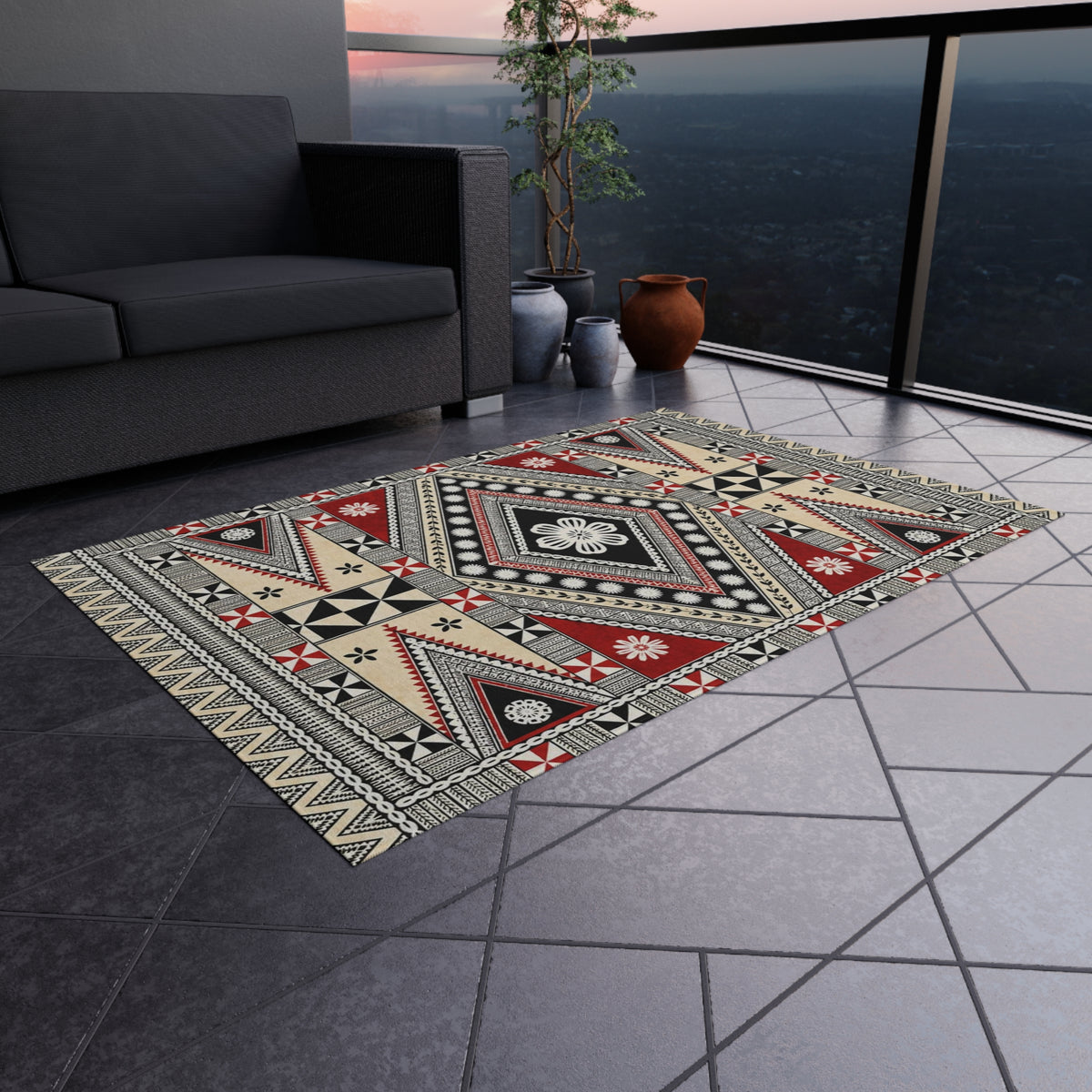 Southwestern Diamond Outdoor Rug — Durable Patio/Deck Accent Mat