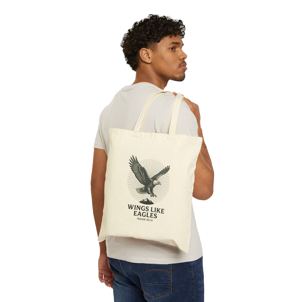 Wings Like Eagles Tote | Isaiah 40:31 Canvas Bible Verse Christian