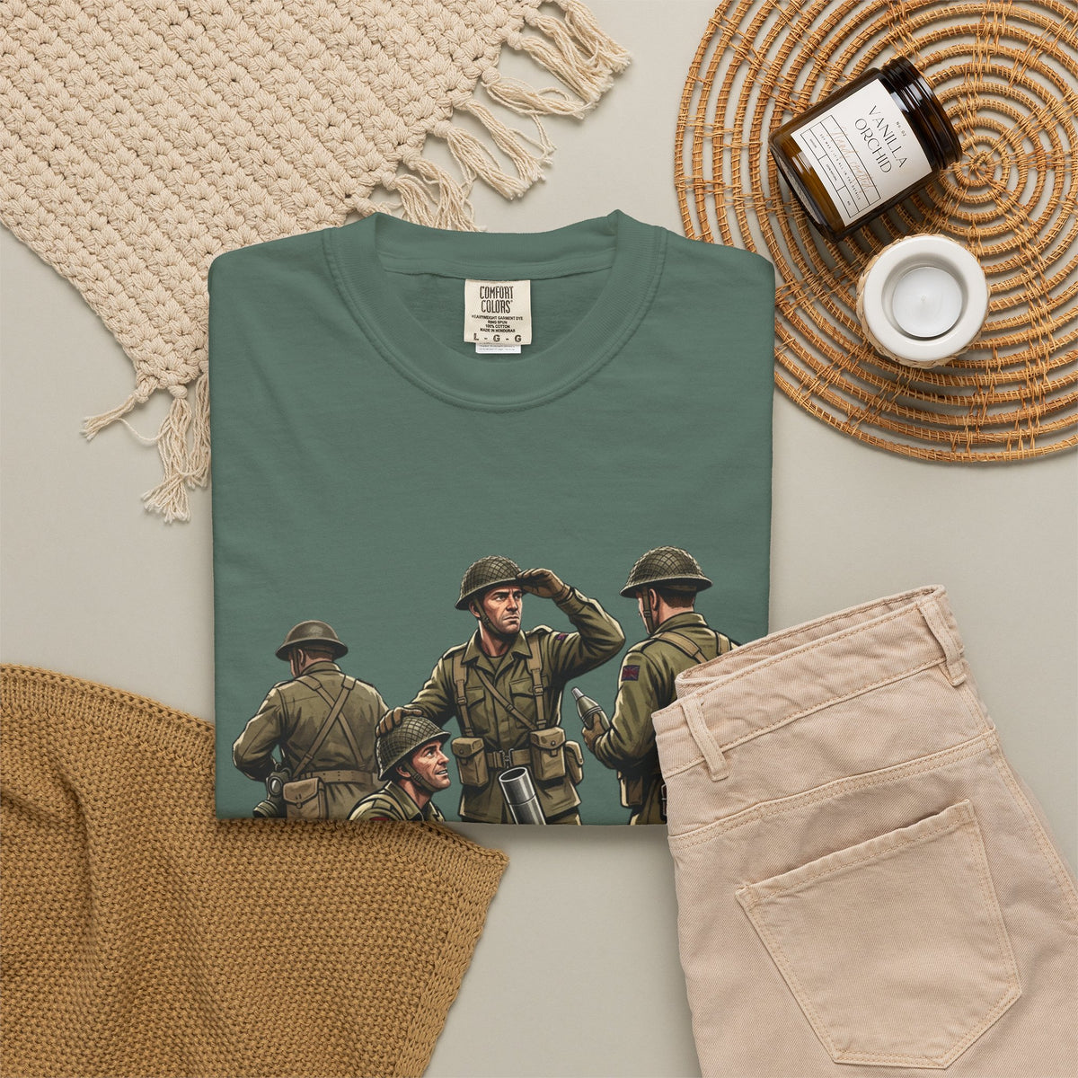 Mortars Military Crew T‑Shirt — Vintage Soldier Illustration Tee
