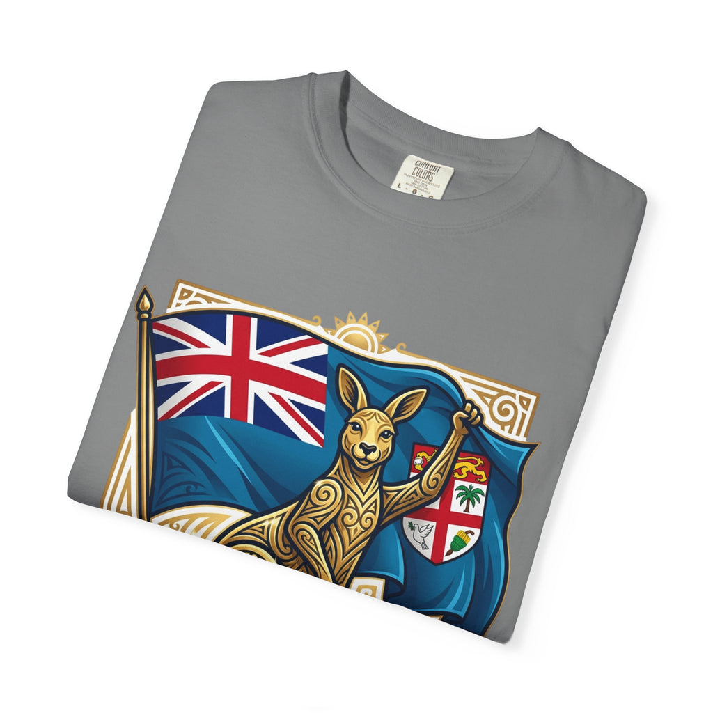 Fiji Day T-Shirt – 'Happy Fiji Day From Down Under' Kangaroo & Fiji Flag Tee