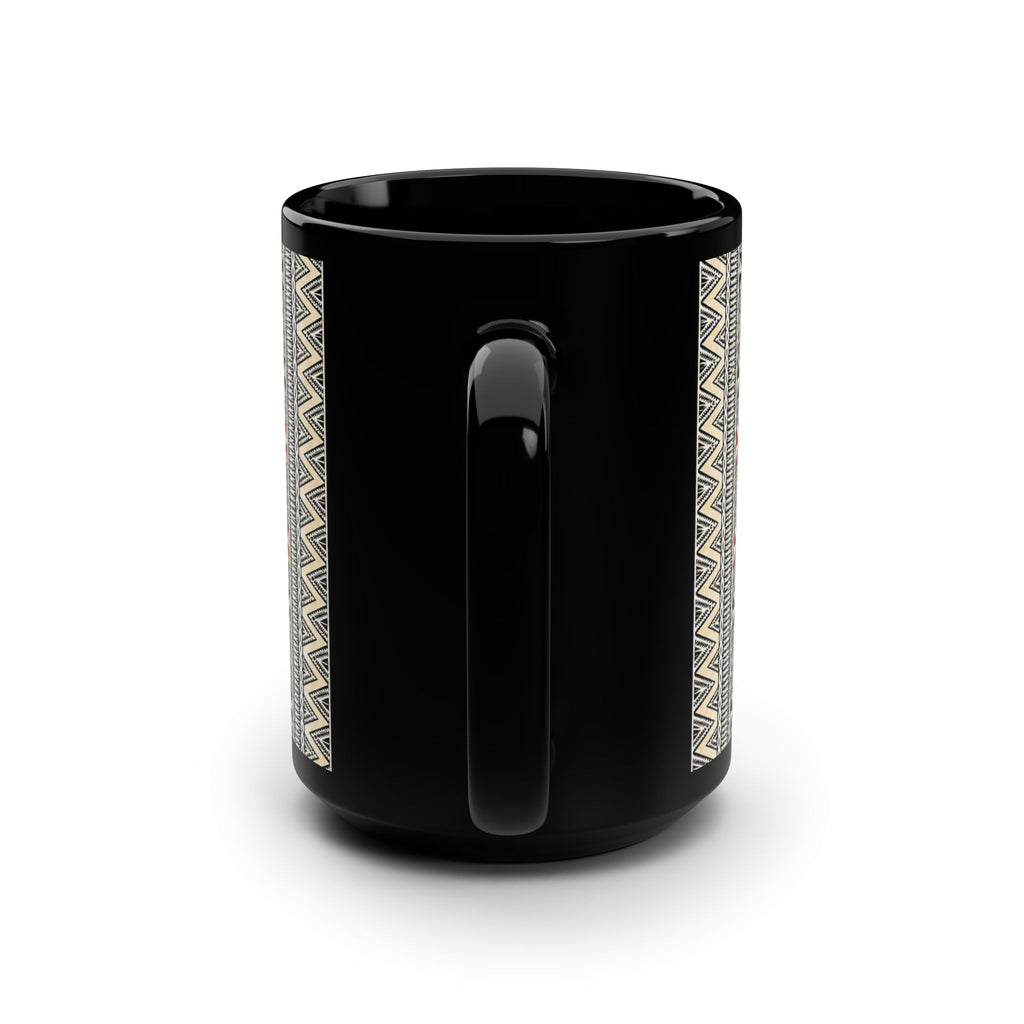 15oz Black Mug — Red & Black Tribal Geometric Pattern Coffee Cup
