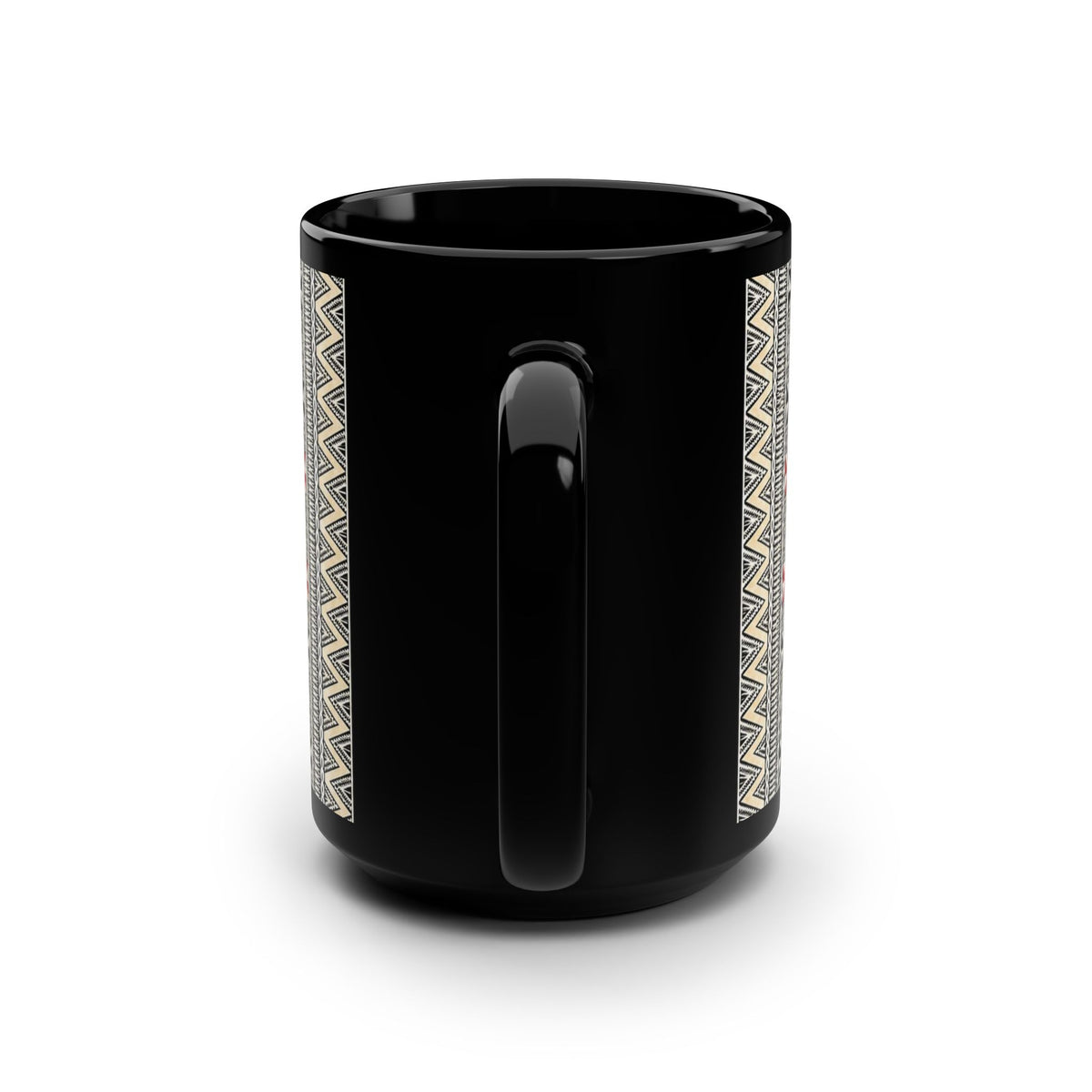 15oz Black Mug — Red & Black Tribal Geometric Pattern Coffee Cup