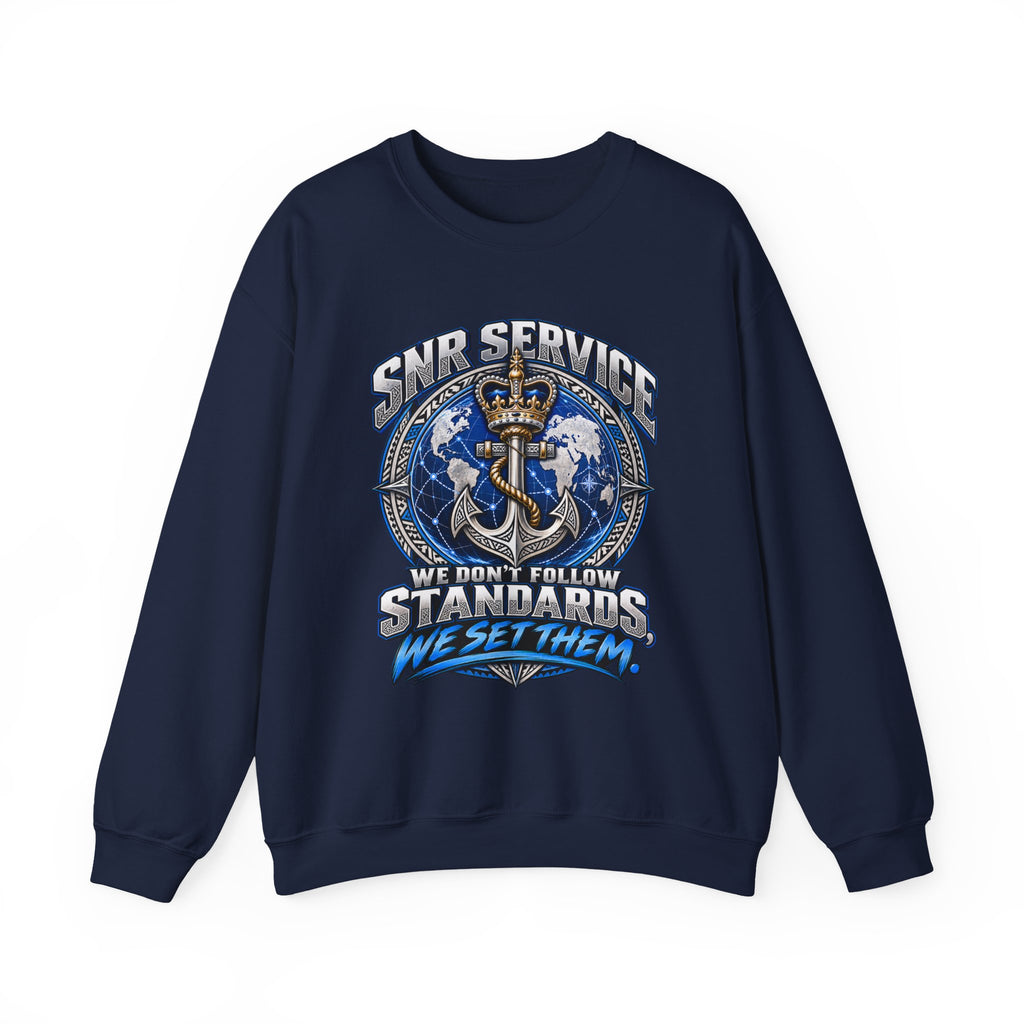 Crewneck Sweatshirt - SNR Service 'We Don't Follow Standards, We Set Them' Nautical Anchor Graphic