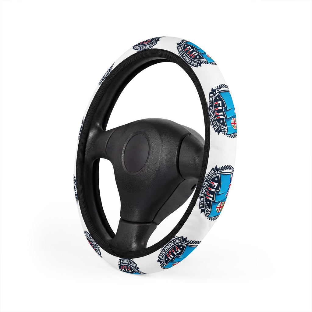 Car Steering Wheel Cover — Retro Blue Badge Pattern, All-Season Grip