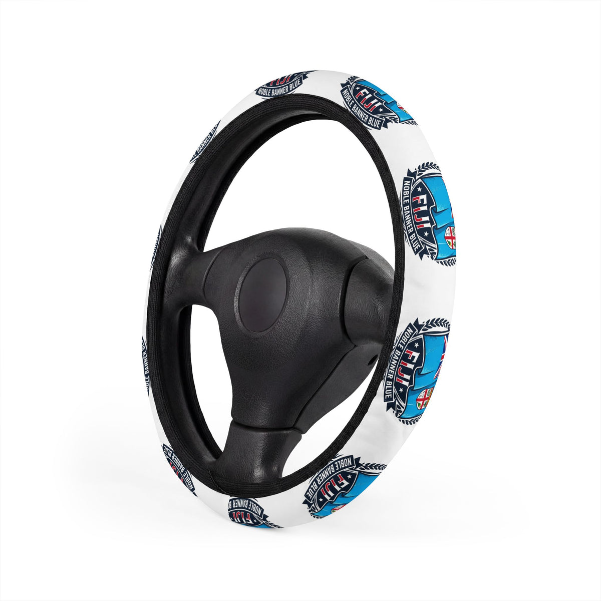 Car Steering Wheel Cover — Retro Blue Badge Pattern, All-Season Grip
