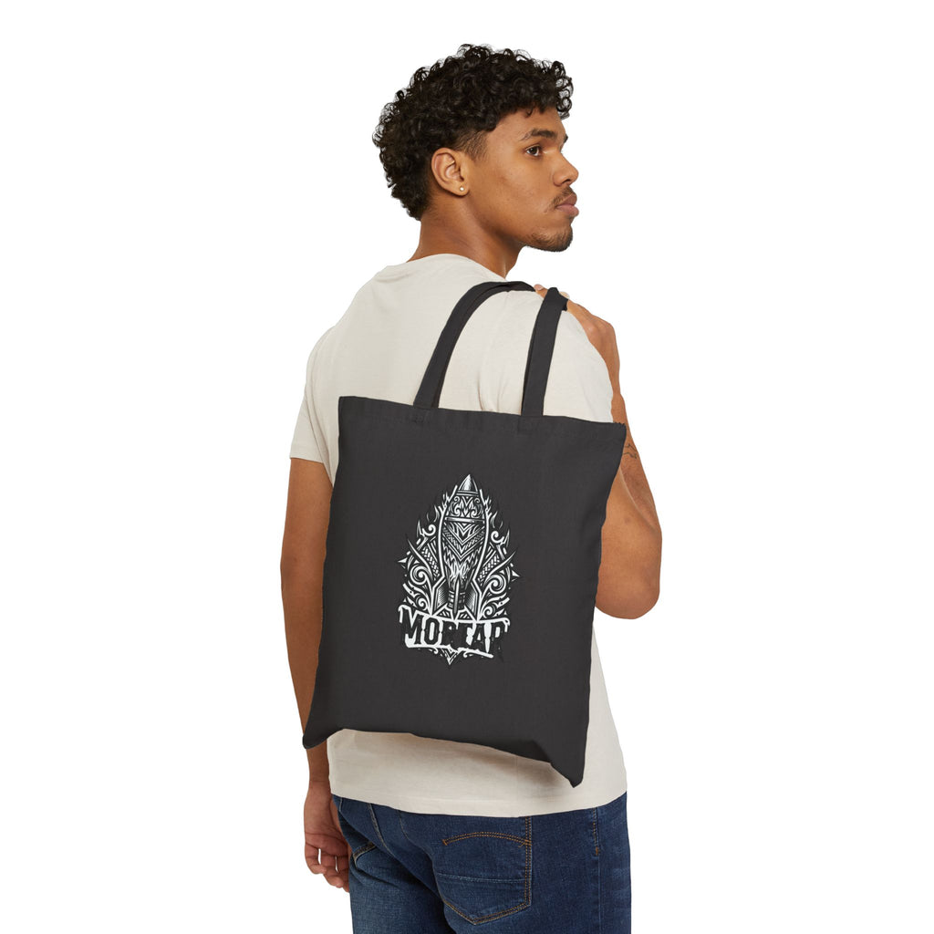 Mortar Shield Canvas Tote Bag — Gothic Skull Emblem Cotton Shopper