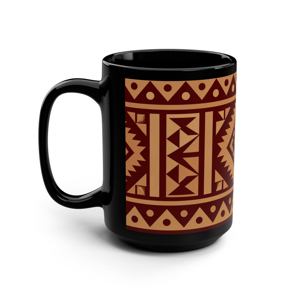 Southwestern Tribal Pattern 15oz Black Mug — Geometric Aztec Coffee Cup