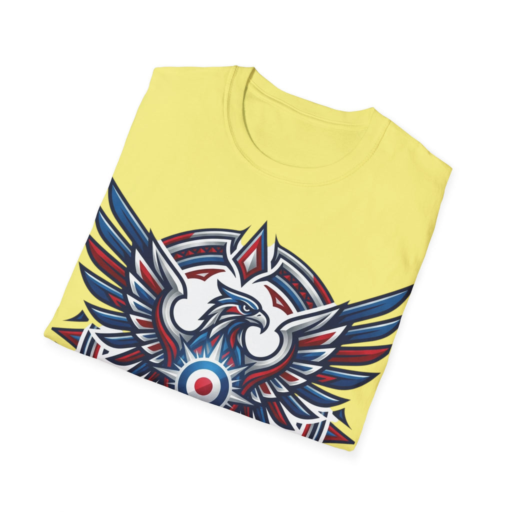 Patriotic Tribal Eagle T-Shirt – Red White Blue Heraldic Graphic Tee