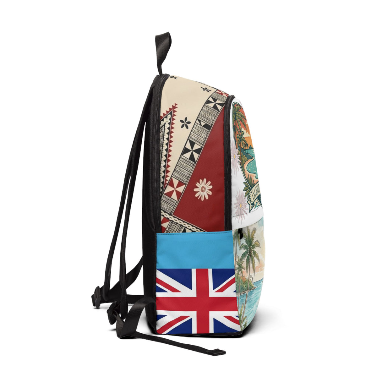 Island Paradise Backpack — Tropical Surf Sail Travel Bag with Union Jack Pocket