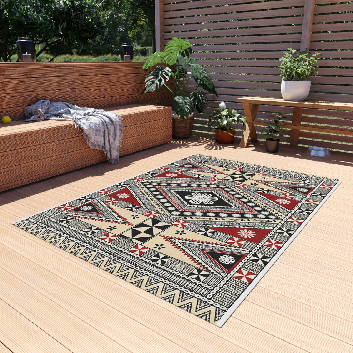 Southwestern Diamond Outdoor Rug — Durable Patio/Deck Accent Mat