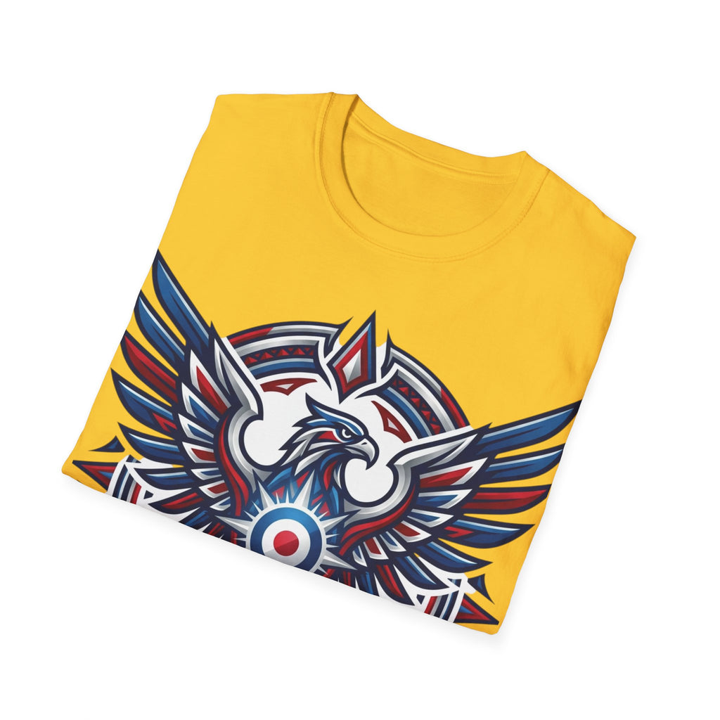 Patriotic Tribal Eagle T-Shirt – Red White Blue Heraldic Graphic Tee
