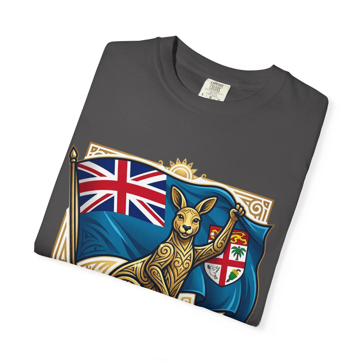 Fiji Day T-Shirt – 'Happy Fiji Day From Down Under' Kangaroo & Fiji Flag Tee