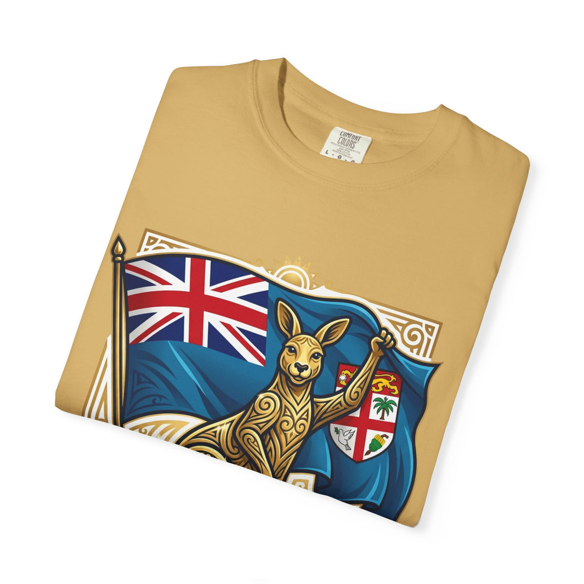 Fiji Day T-Shirt – 'Happy Fiji Day From Down Under' Kangaroo & Fiji Flag Tee