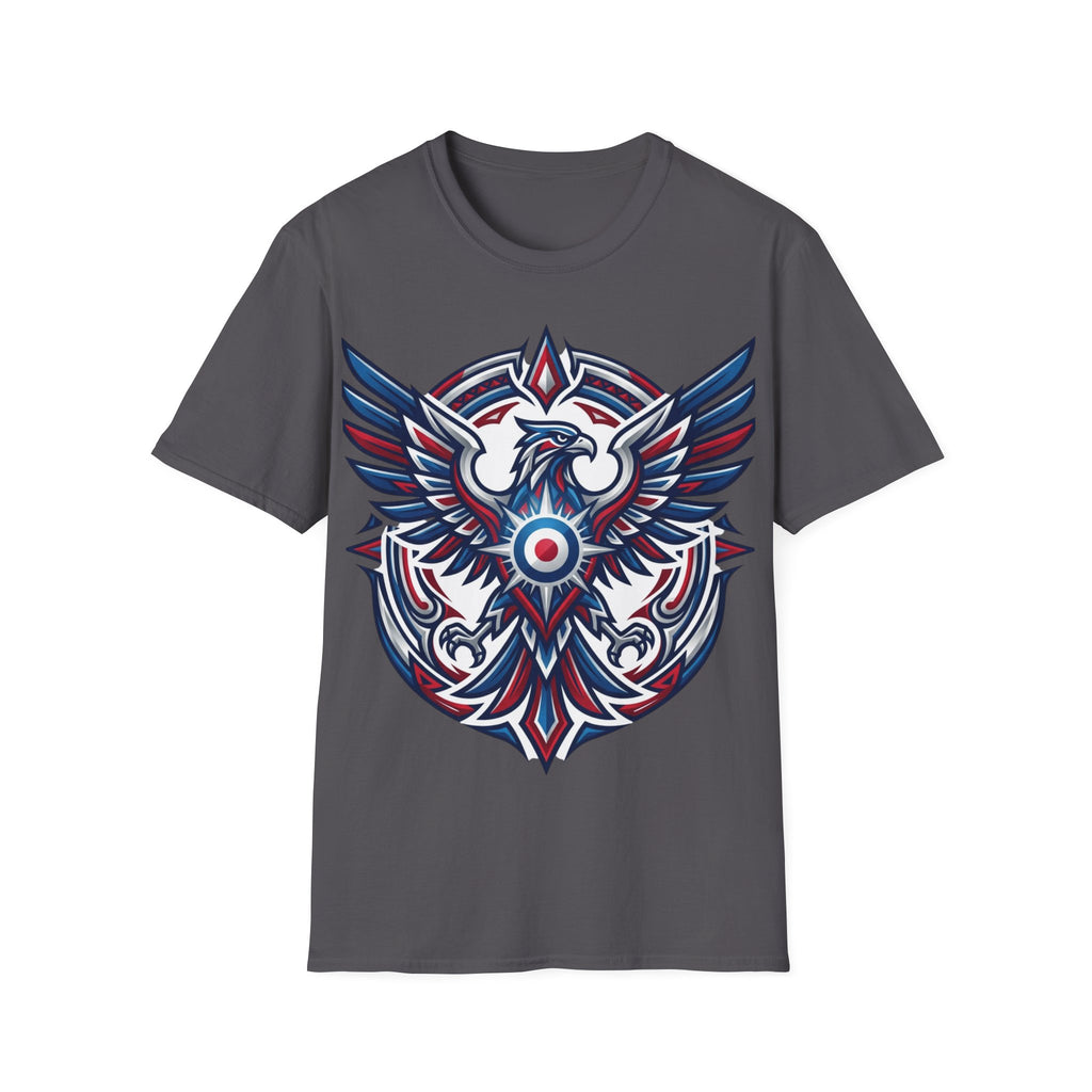Patriotic Tribal Eagle T-Shirt – Red White Blue Heraldic Graphic Tee