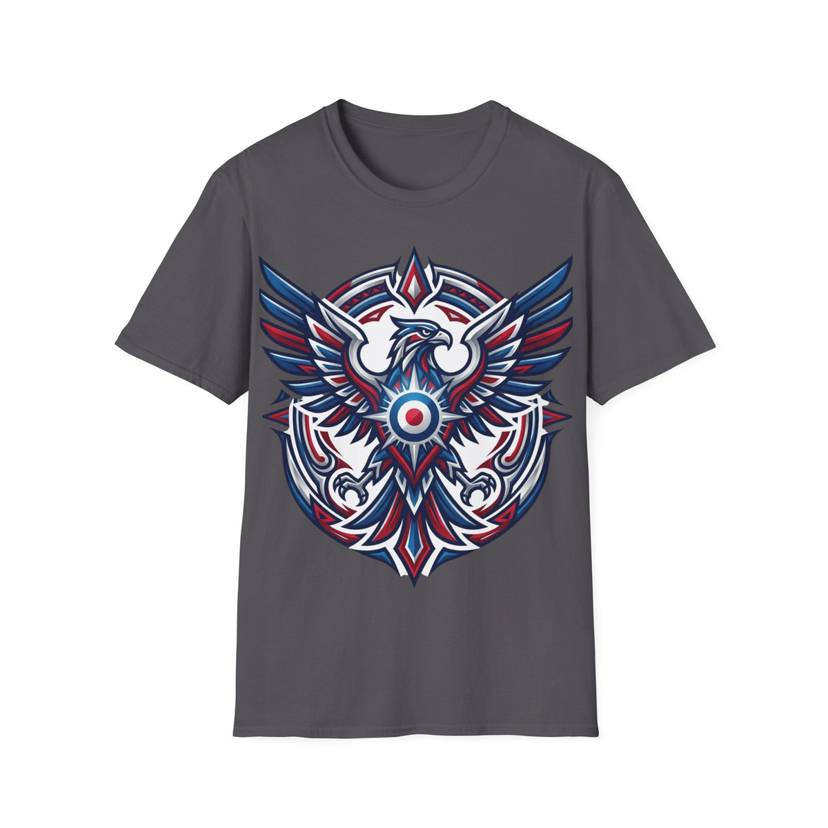 Patriotic Tribal Eagle T-Shirt – Red White Blue Heraldic Graphic Tee
